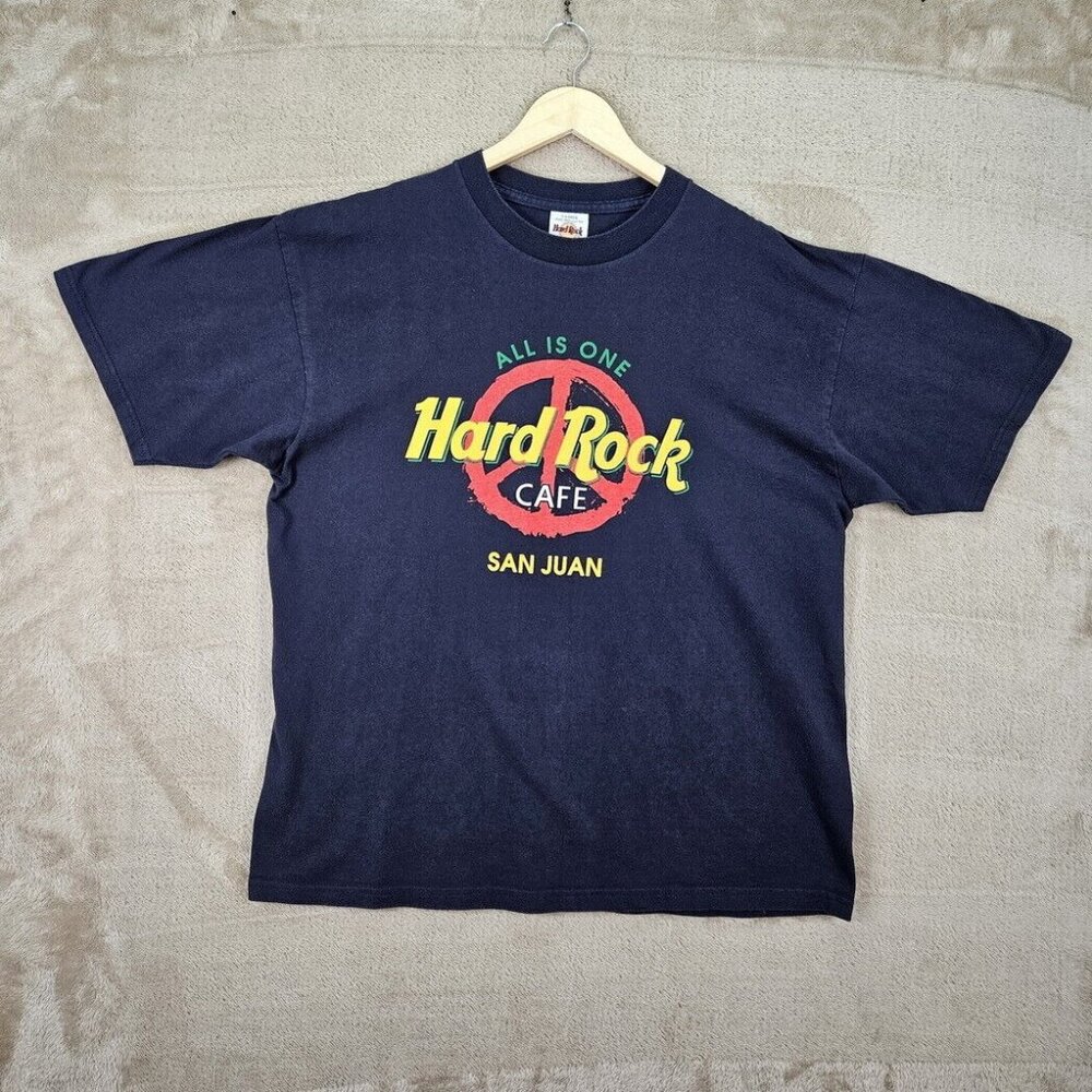 Made in USA Hard Rock Cafe All Is One San Juan T-Shirt Men's Size XL Blue